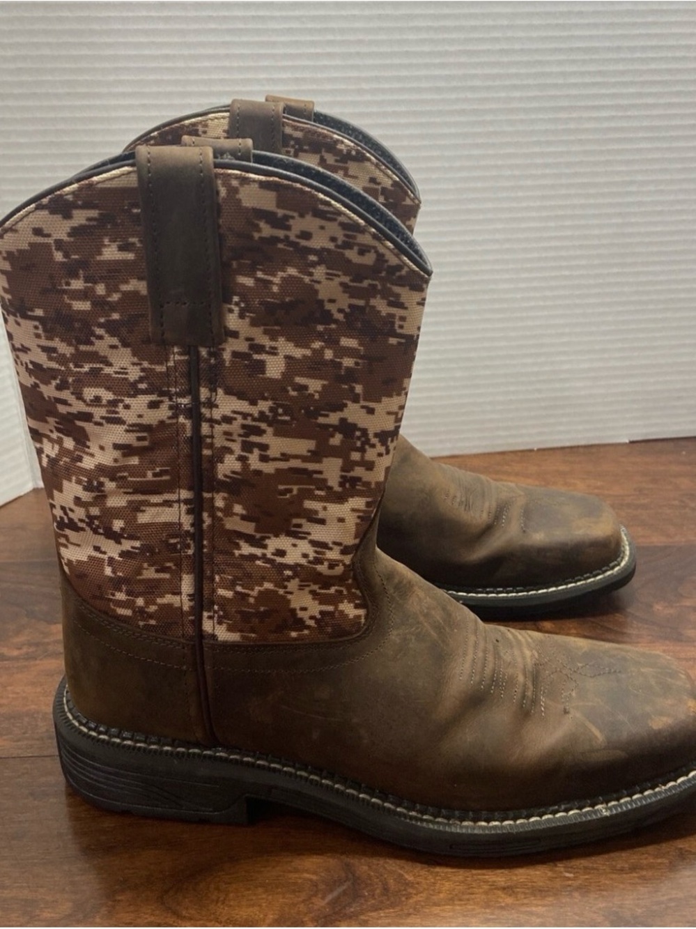 Old West Brown Leather Boots with Tan & Brown Camo Shaft